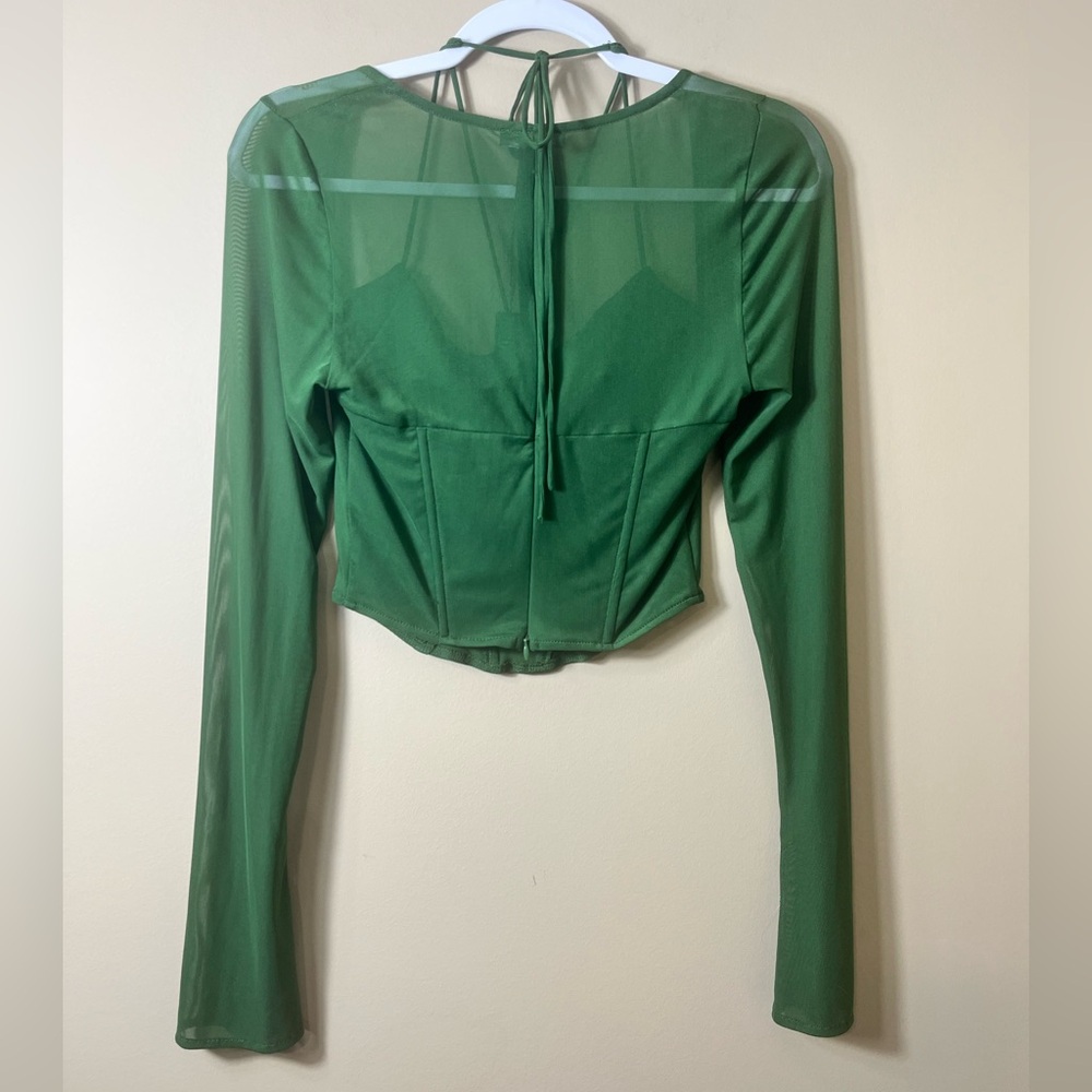 NWT Fashion Nova Melanie Mesh Corset Top Olive Green Size Medium Nightclub Y2K - Picture 3 of 9